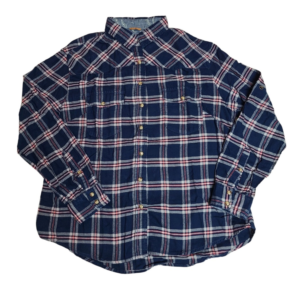 Jachs Girlfriend Bea Womens Flannel Western Shirt Pearl Snap XL Blue Cowboycore